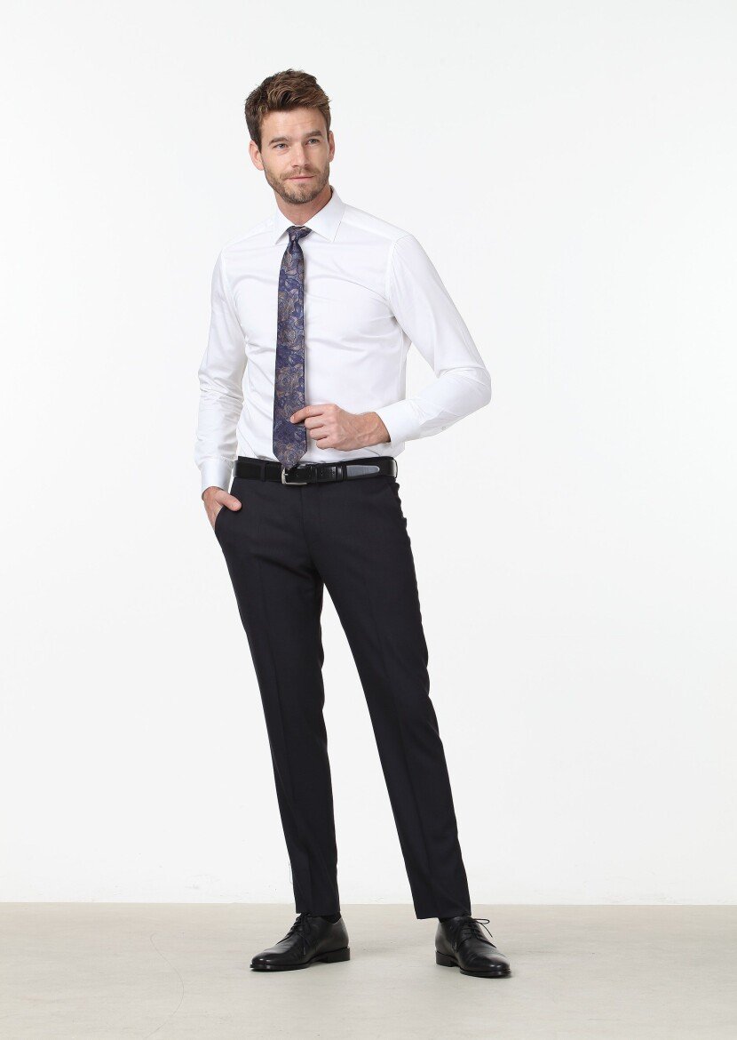 Beyaz Düz Slim Fit Dokuma Klasik %100 Pamuk Gömlek - 4