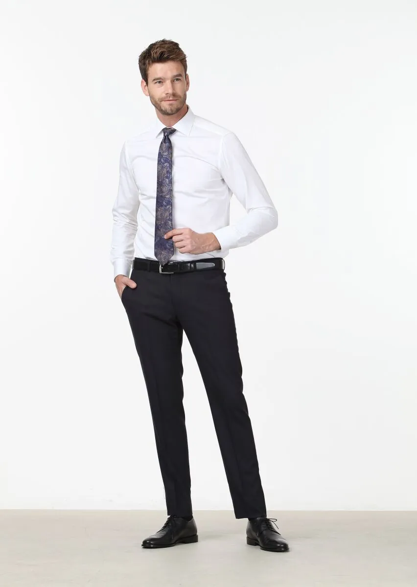 Beyaz Düz Slim Fit Dokuma Klasik %100 Pamuk Gömlek - 4