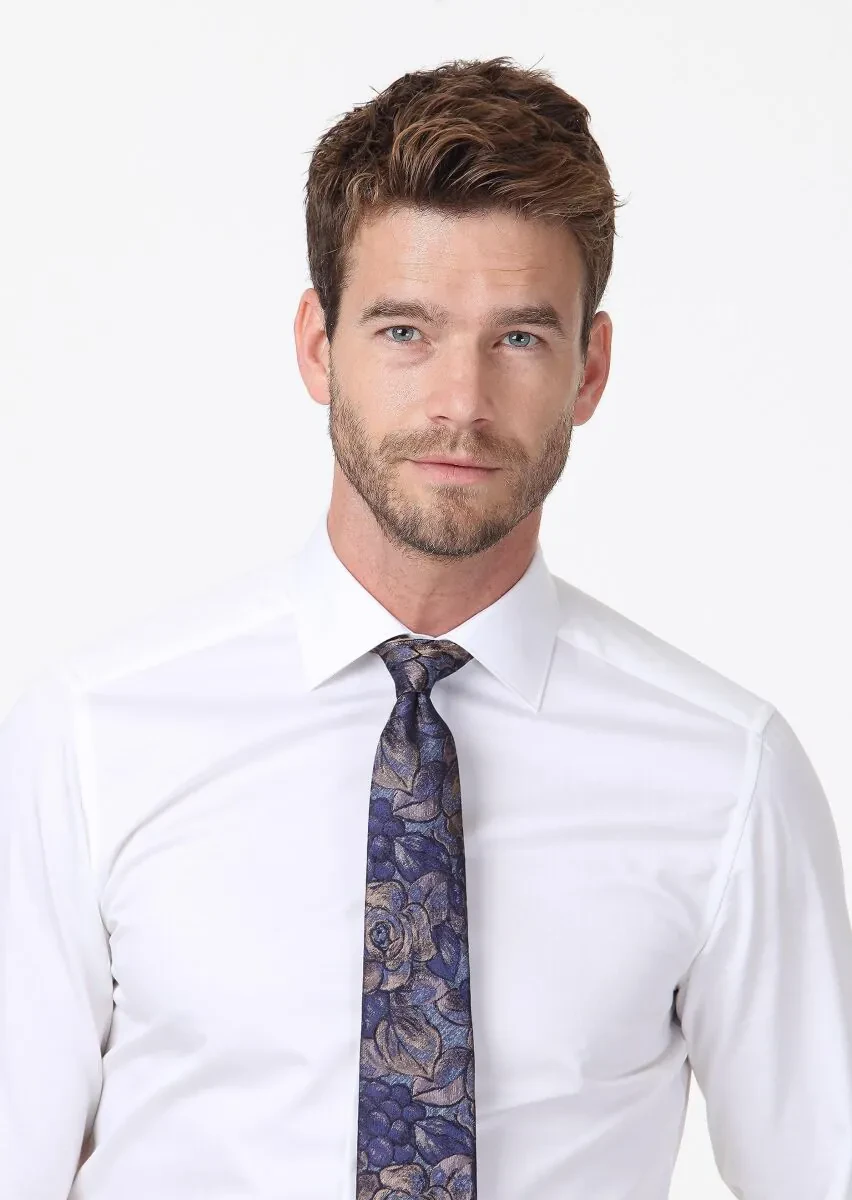 Beyaz Düz Slim Fit Dokuma Klasik %100 Pamuk Gömlek - 1