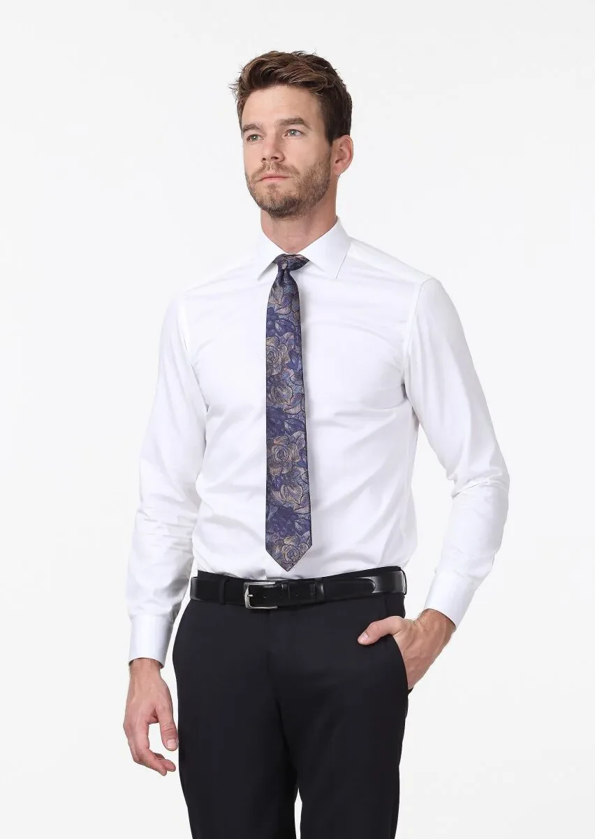 Beyaz Düz Slim Fit Dokuma Klasik %100 Pamuk Gömlek - 3