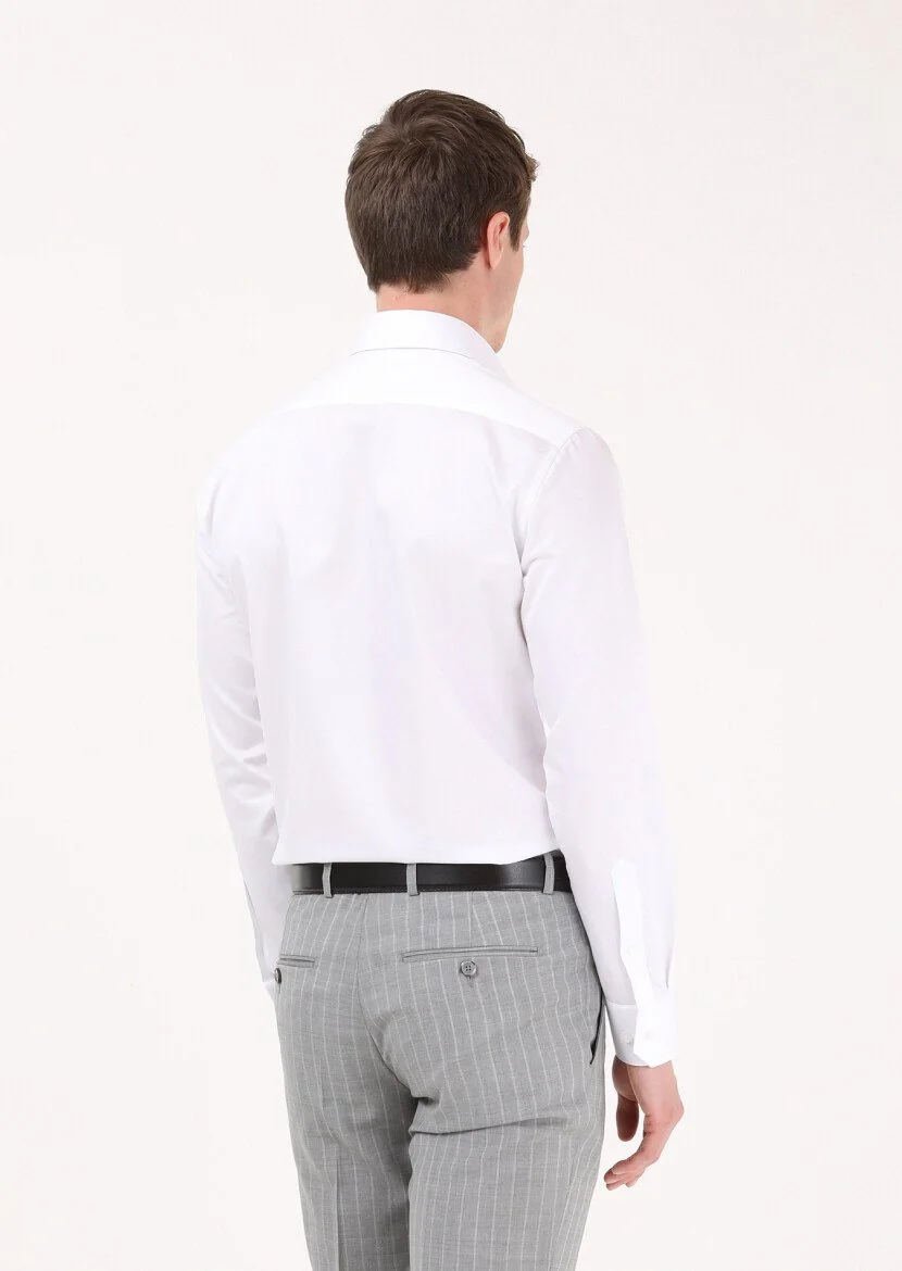 Beyaz Düz Slim Fit Dokuma Klasik %100 Pamuk Gömlek - 5