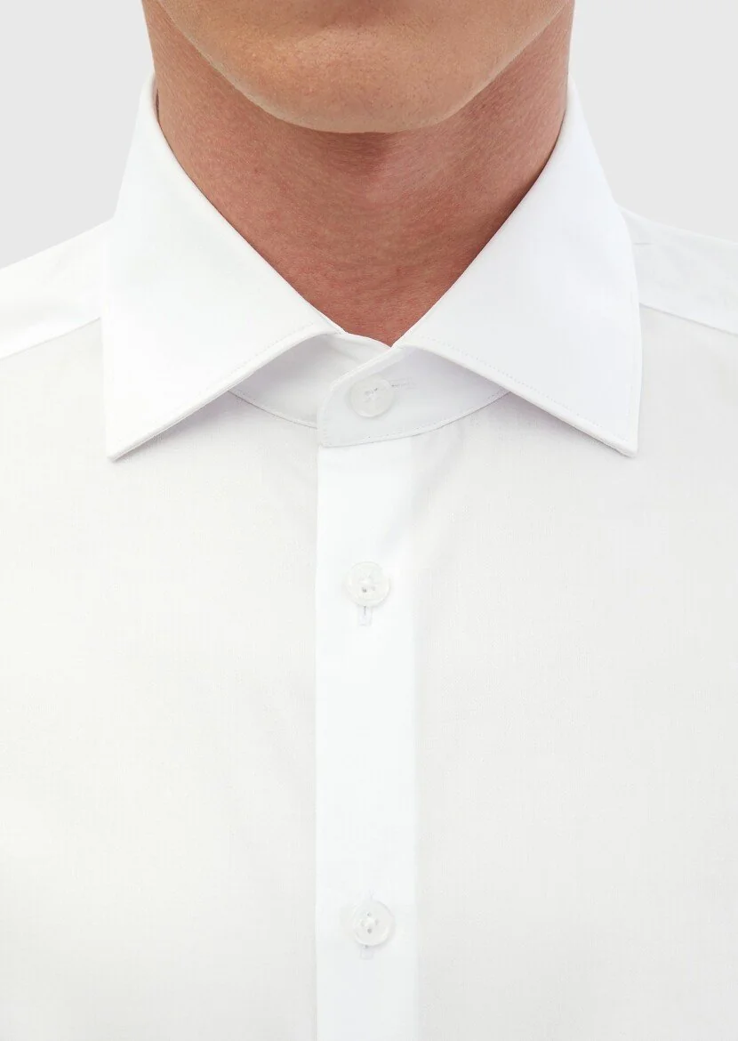 Beyaz Düz Slim Fit Dokuma Klasik %100 Pamuk Gömlek - 4