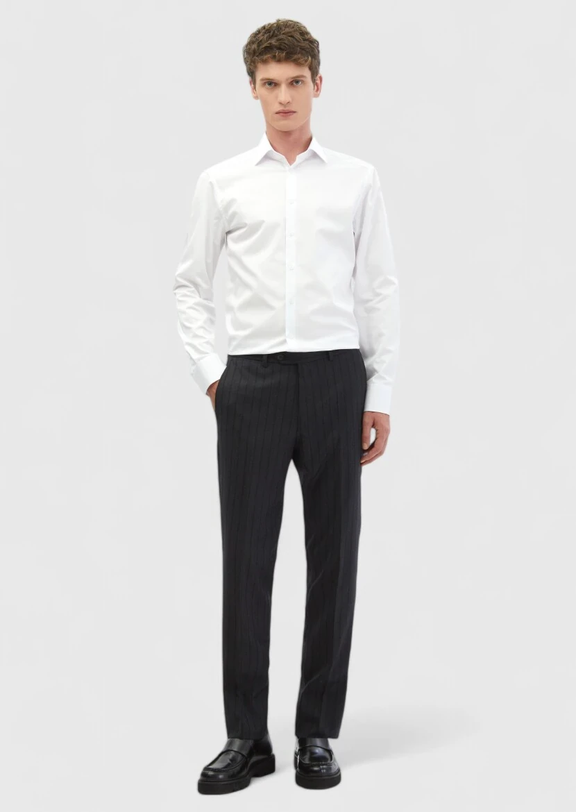 Beyaz Düz Slim Fit Dokuma Klasik %100 Pamuk Gömlek 