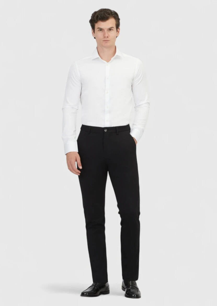 Beyaz Düz Slim Fit Dokuma Klasik %100 Pamuk Gömlek - 2