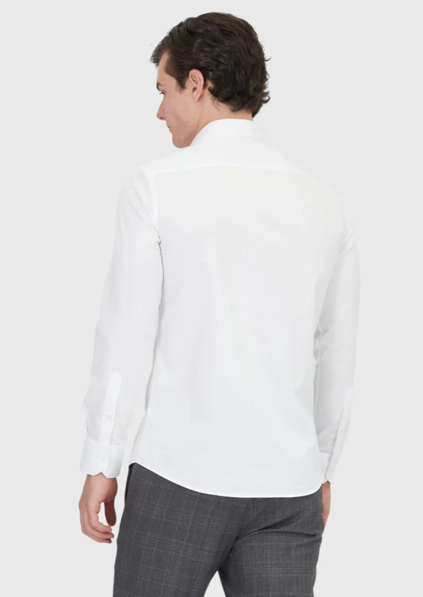 Beyaz Düz Slim Fit Dokuma Klasik %100 Pamuk Gömlek - 6