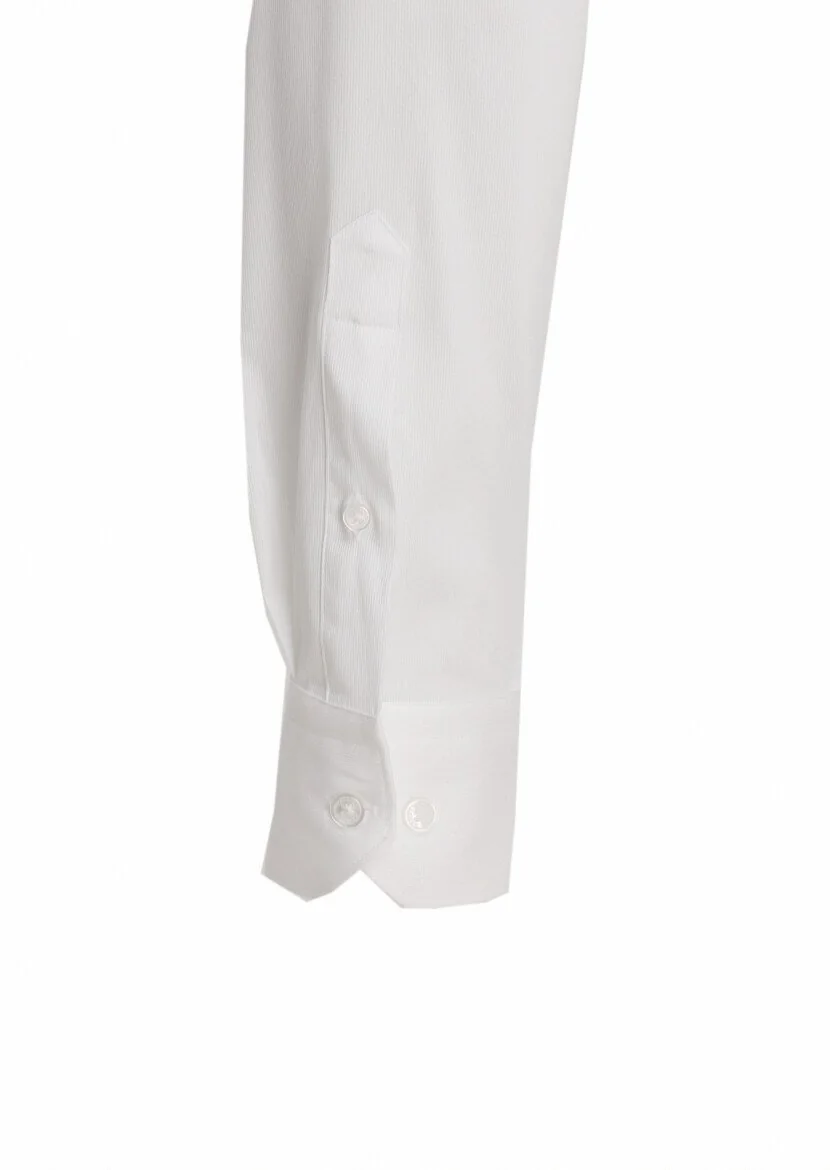 Beyaz Düz Slim Fit Dokuma Klasik Pamuk Karışımlı Gömlek - 3