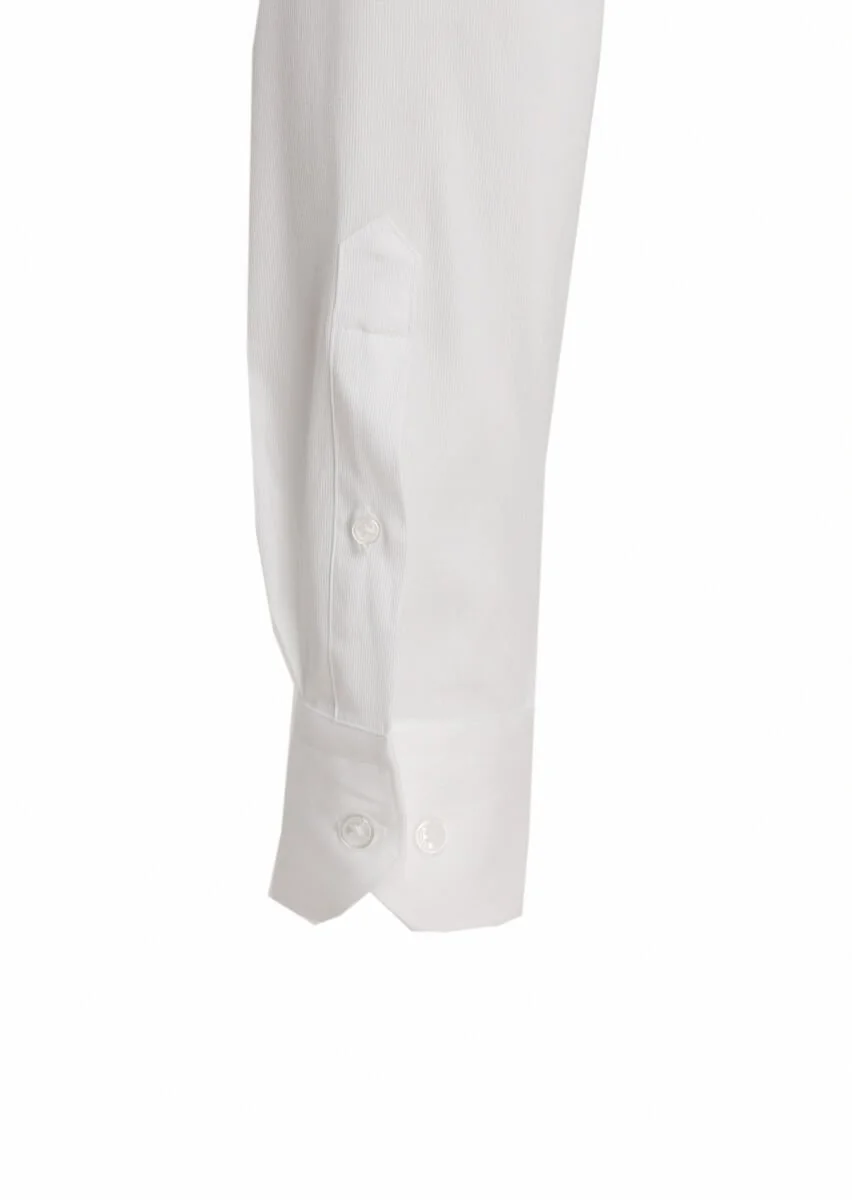Beyaz Düz Slim Fit Dokuma Klasik Pamuk Karışımlı Gömlek - 3