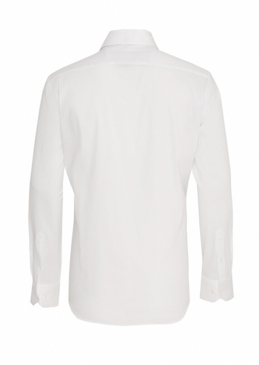 Beyaz Düz Slim Fit Dokuma Klasik Pamuk Karışımlı Gömlek - 4