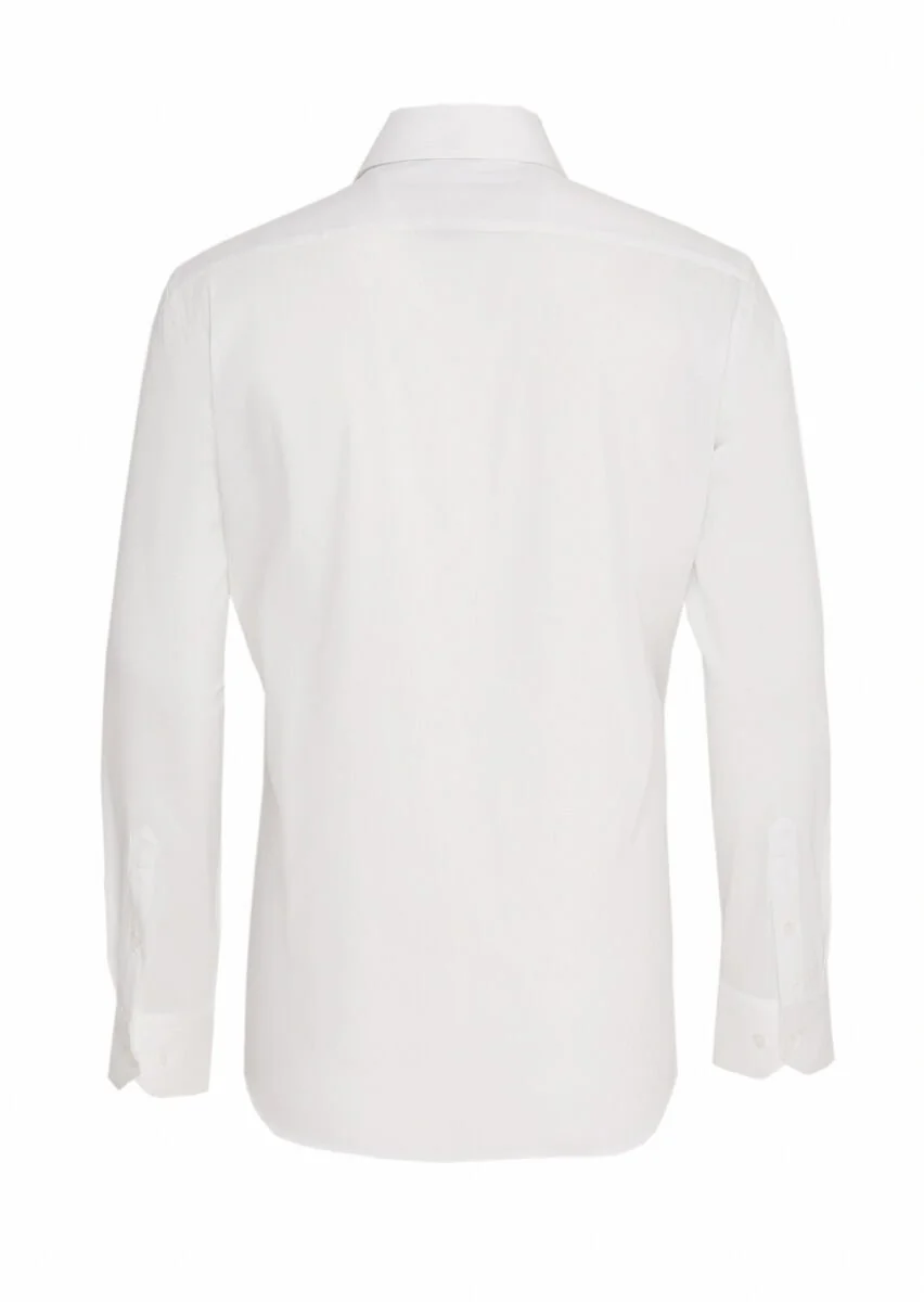 Beyaz Düz Slim Fit Dokuma Klasik Pamuk Karışımlı Gömlek - 4