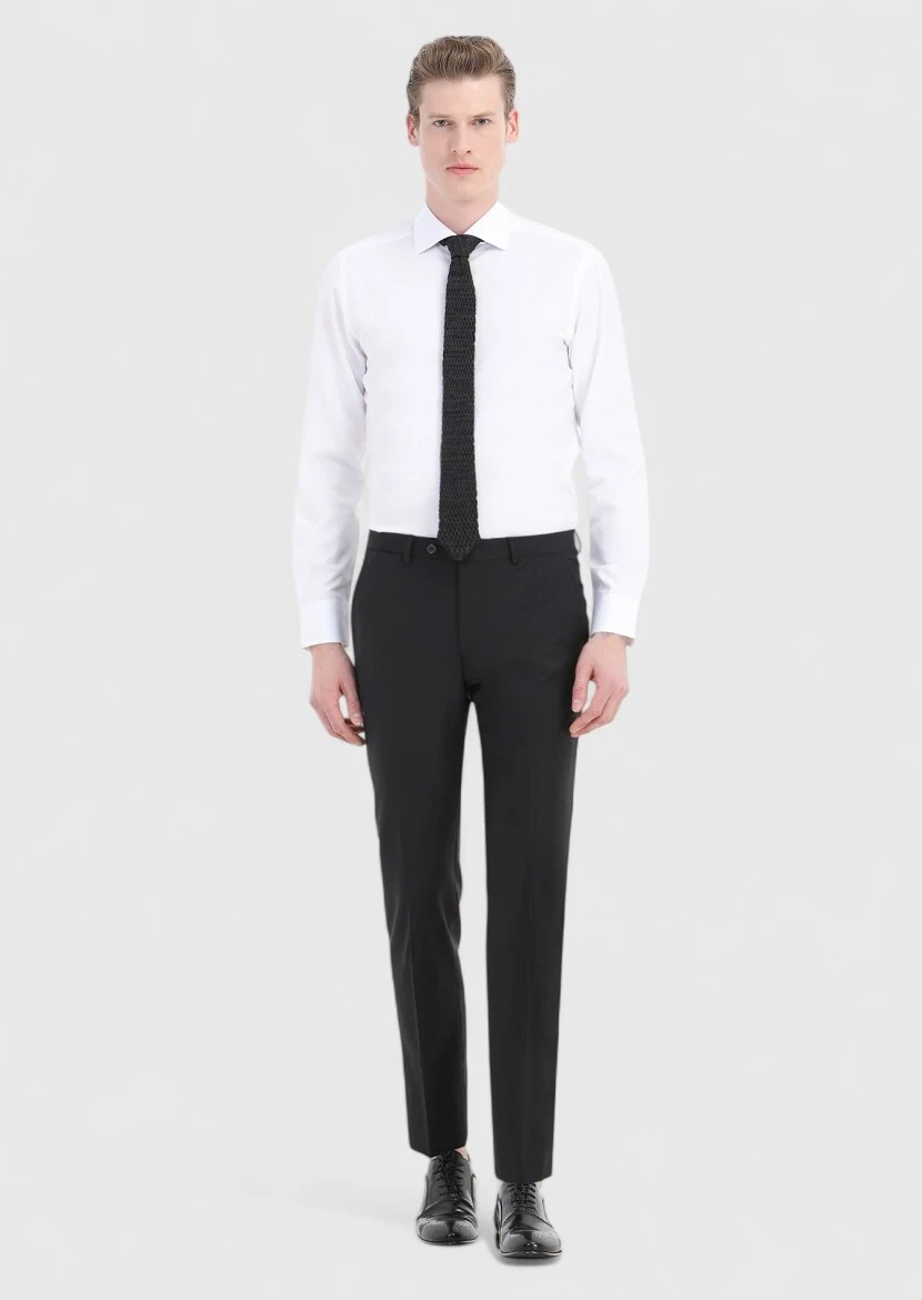 Beyaz Düz Slim Fit Dokuma Klasik Pamuk Karışımlı Gömlek 