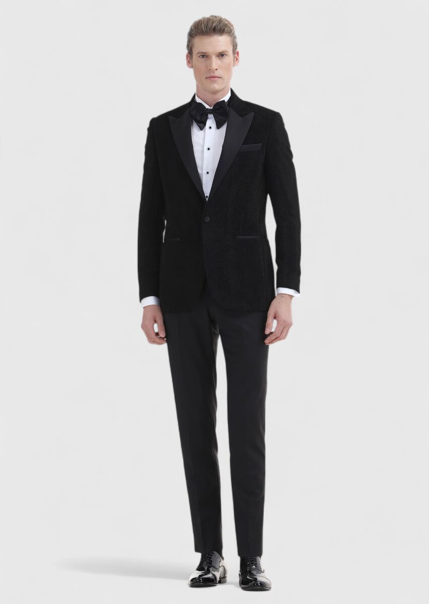 Beyaz Düz Slim Fit Duble Manşet Ata Yaka Smokin Gömlek - 3