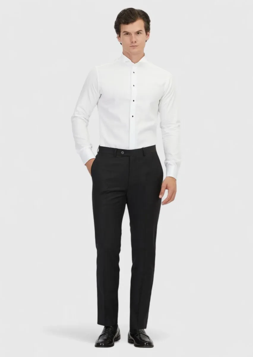 Beyaz Düz Slim Fit Duble Manşet Ata Yaka Smokin Gömlek - 2