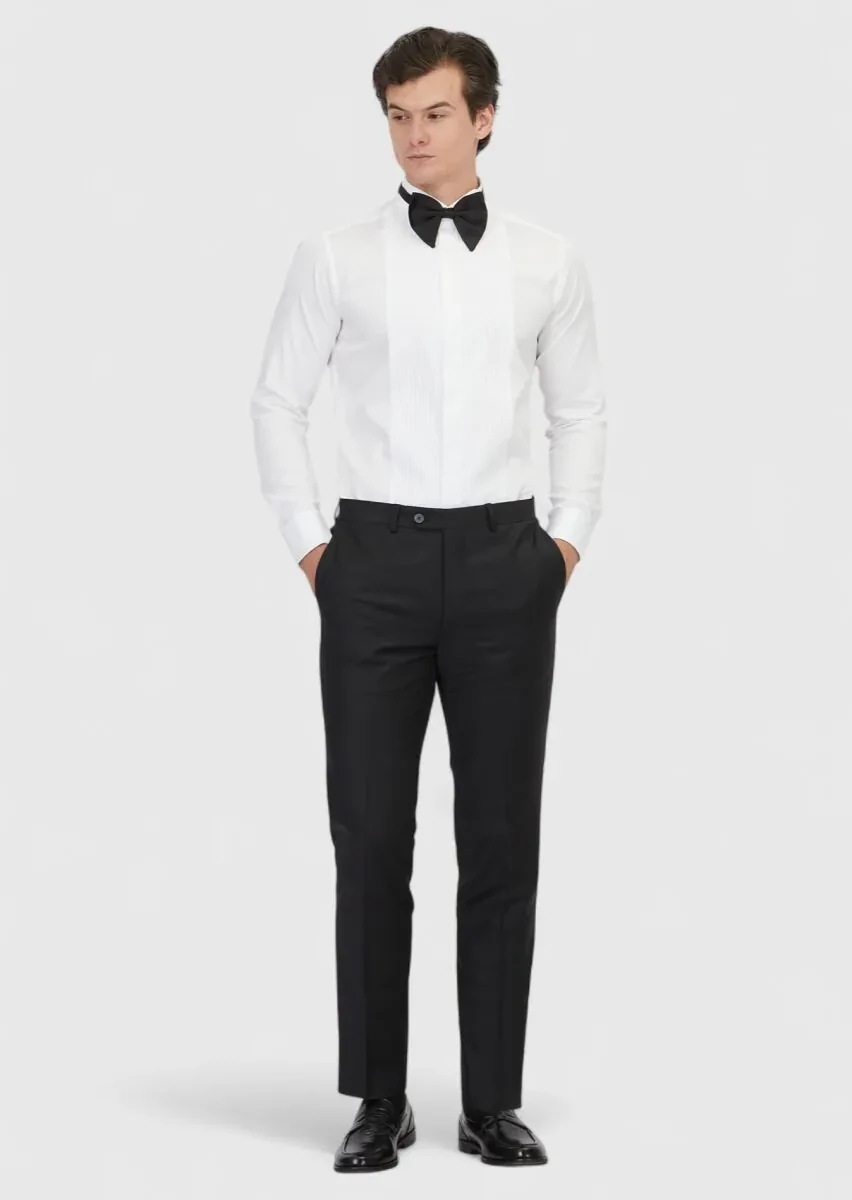 Beyaz Düz Slim Fit Duble Manşet Ata Yaka Smokin Gömlek - 2