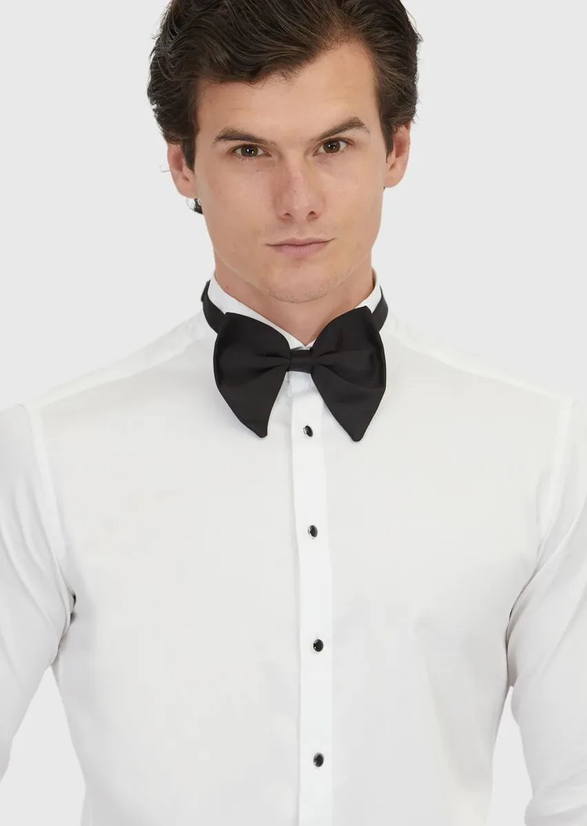 Beyaz Düz Slim Fit Duble Manşet Smokin Gömlek - 3