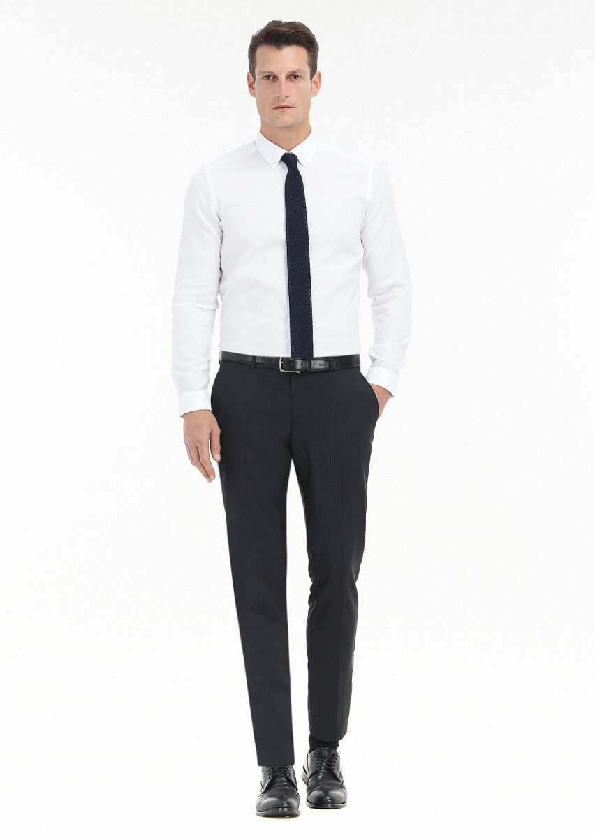 Beyaz Düz Slim Fit Uzun Dokuma Casual %100 Pamuk Gömlek - 1