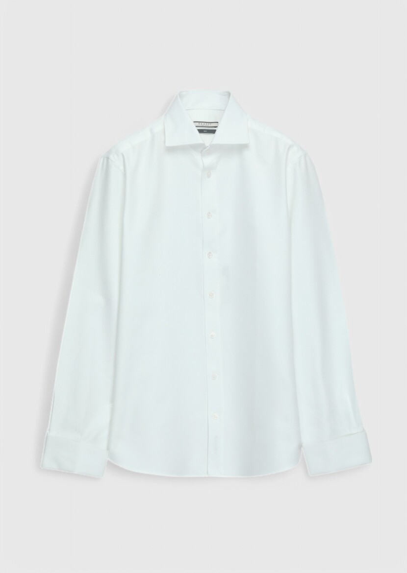 Beyaz Düz Slim Fit Uzun Dokuma Klasik %100 Pamuk Gömlek 