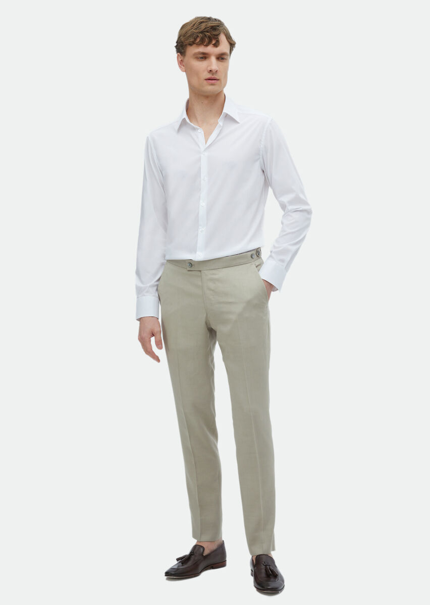 Beyaz Düz Slim Fit Uzun Dokuma Klasik Gömlek - 2