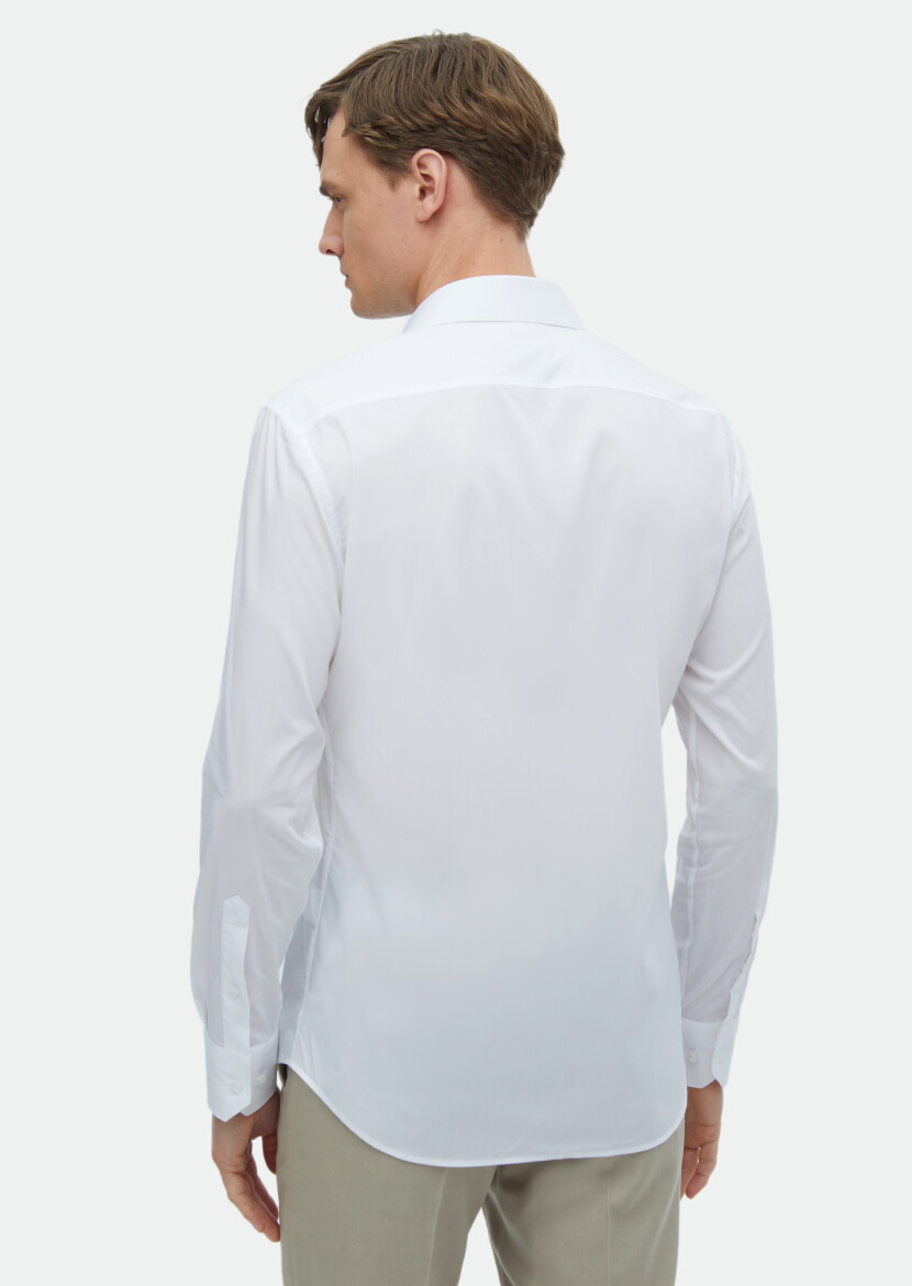 Beyaz Düz Slim Fit Uzun Dokuma Klasik Gömlek - 6
