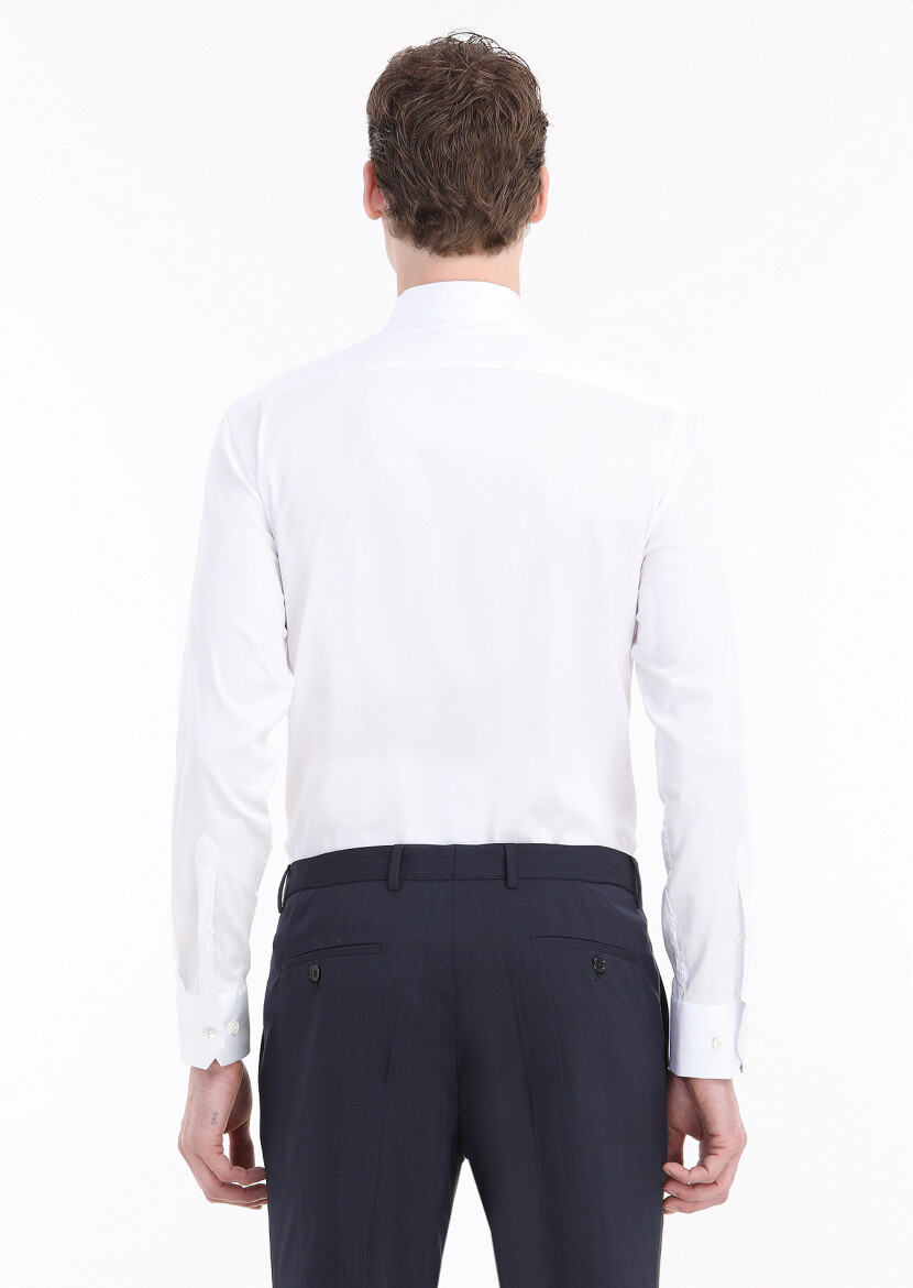 Beyaz Düz Slim Fit Uzun Dokuma Klasik Pamuk Karışımlı Gömlek - 4