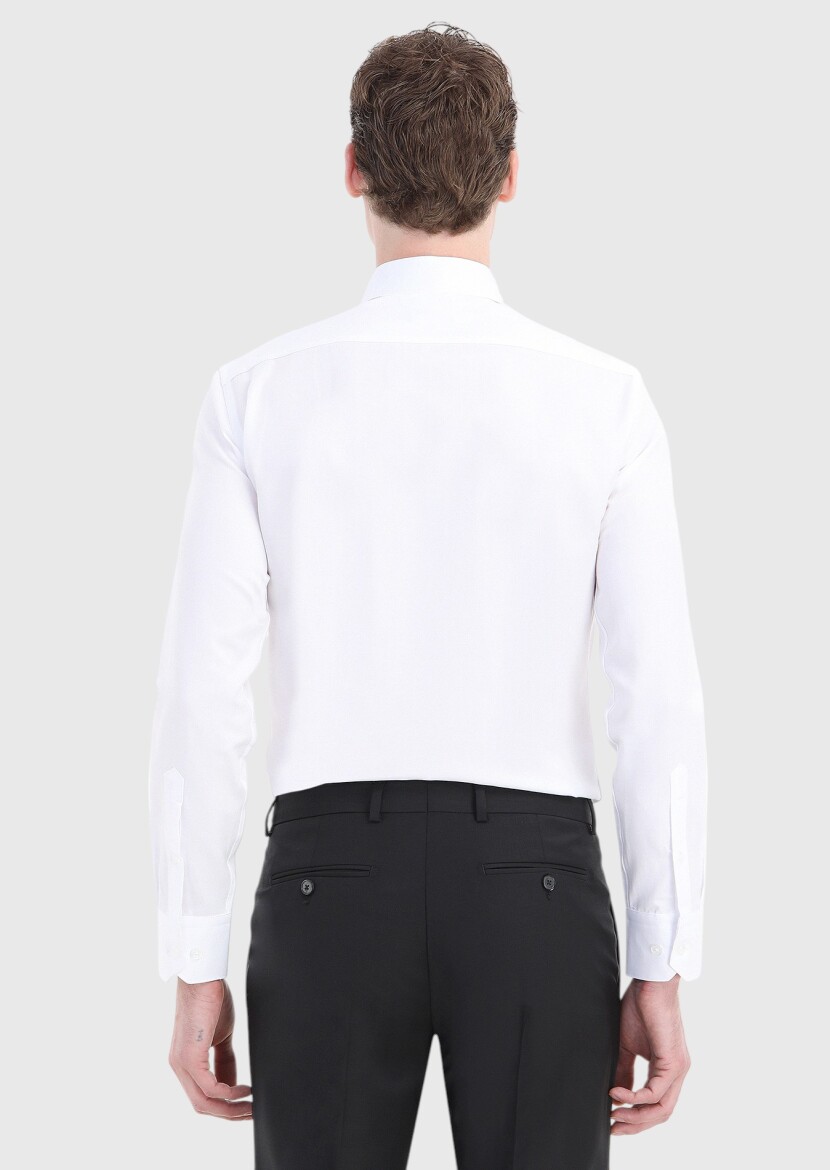 Beyaz Düz Slim Fit Uzun Dokuma Klasik Pamuk Karışımlı Gömlek - 4