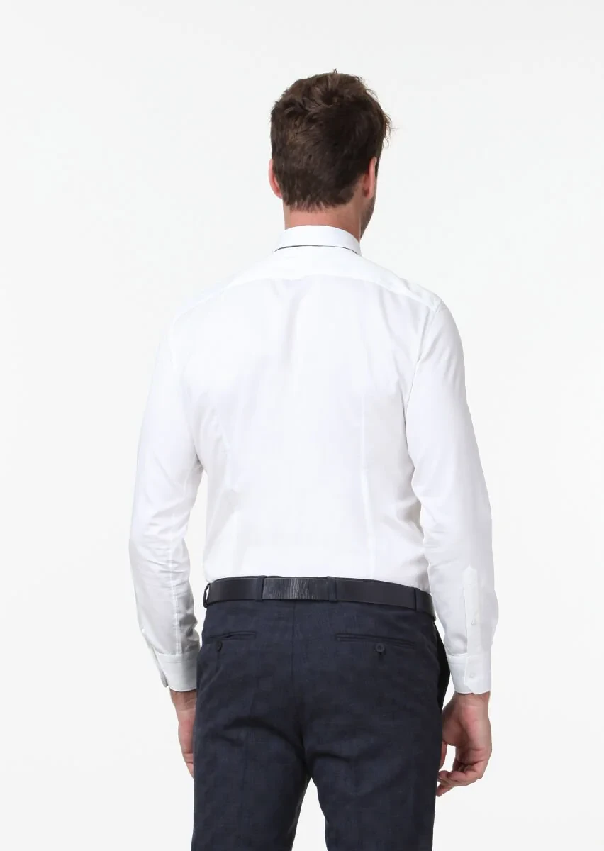Beyaz Düz Super Slim Fit Dokuma Klasik %100 Pamuk Gömlek - 4