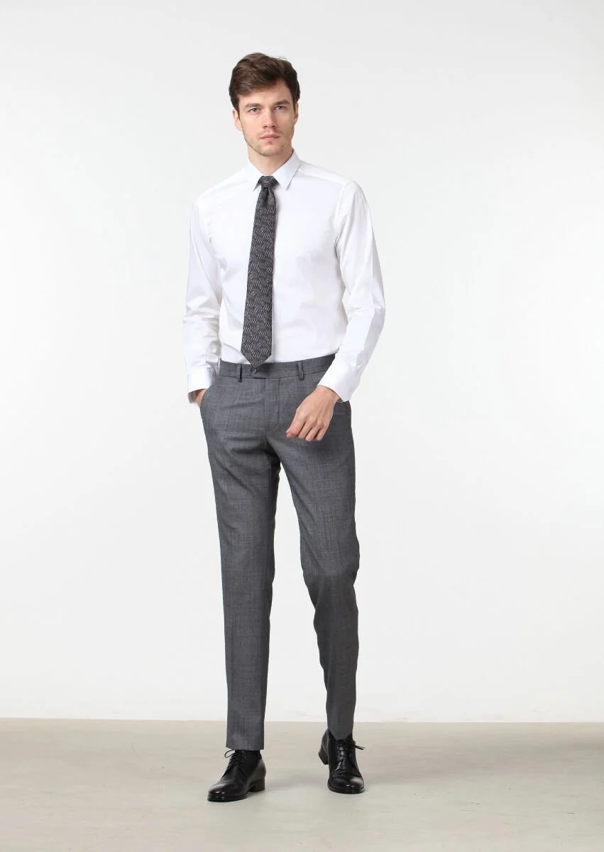 Beyaz Düz Super Slim Fit Dokuma Klasik %100 Pamuk Gömlek - 2