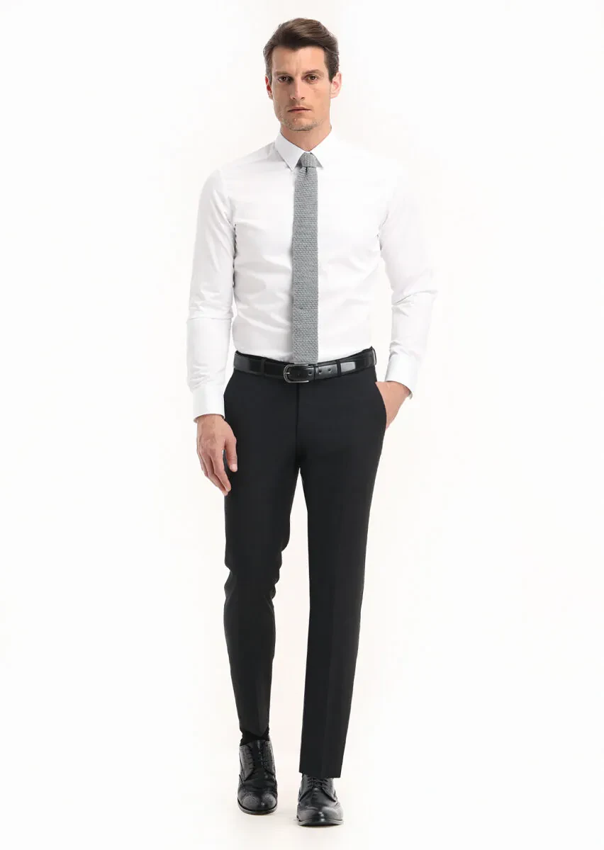 Beyaz Düz Super Slm Fit Dokuma Klasik %100 Pamuk Gömlek - 4