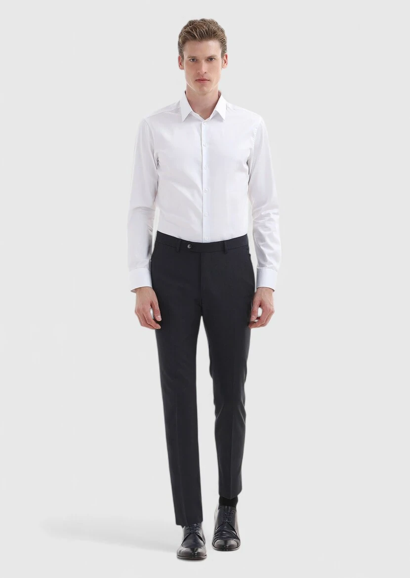 Beyaz Düz Super Slm Fit Dokuma Klasik %100 Pamuk Gömlek - 3