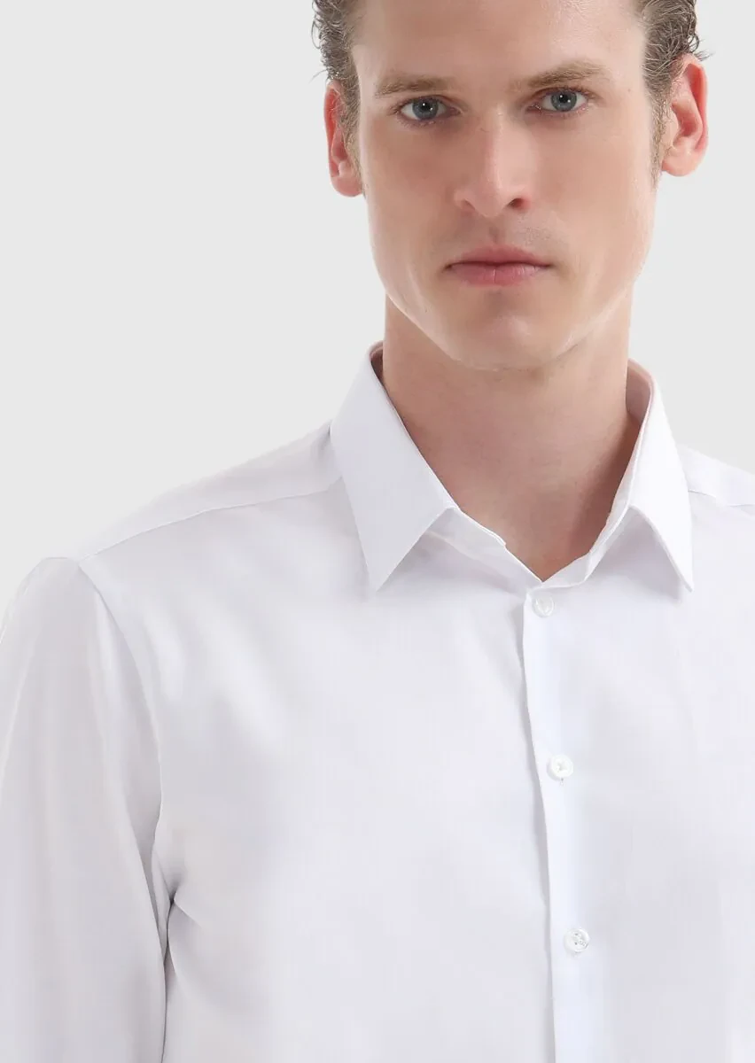 Beyaz Düz Super Slm Fit Dokuma Klasik %100 Pamuk Gömlek - 5