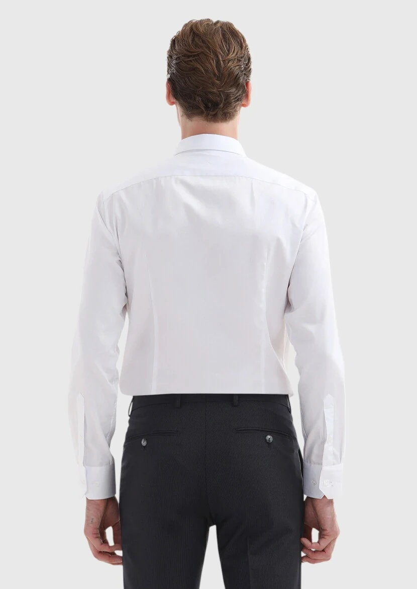 Beyaz Düz Super Slm Fit Dokuma Klasik %100 Pamuk Gömlek - 7