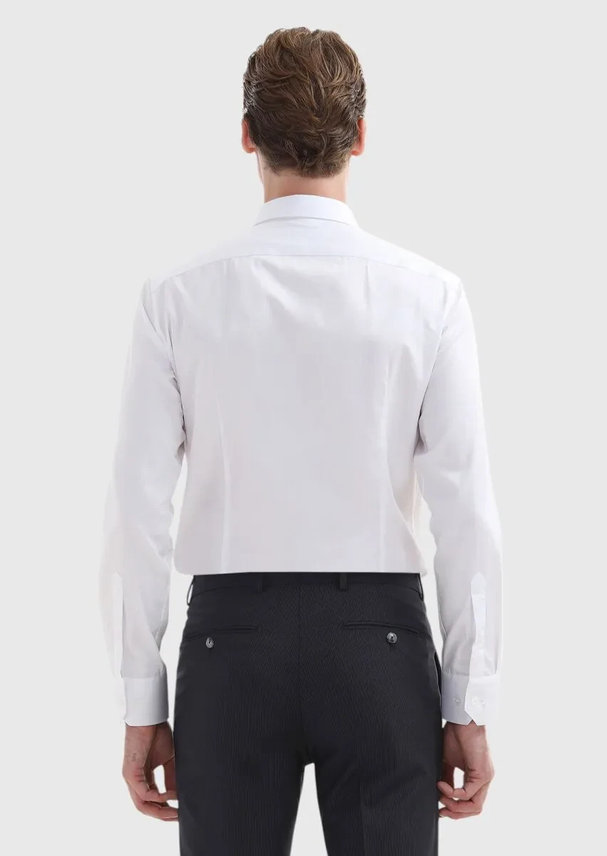 Beyaz Düz Super Slm Fit Dokuma Klasik %100 Pamuk Gömlek - 7