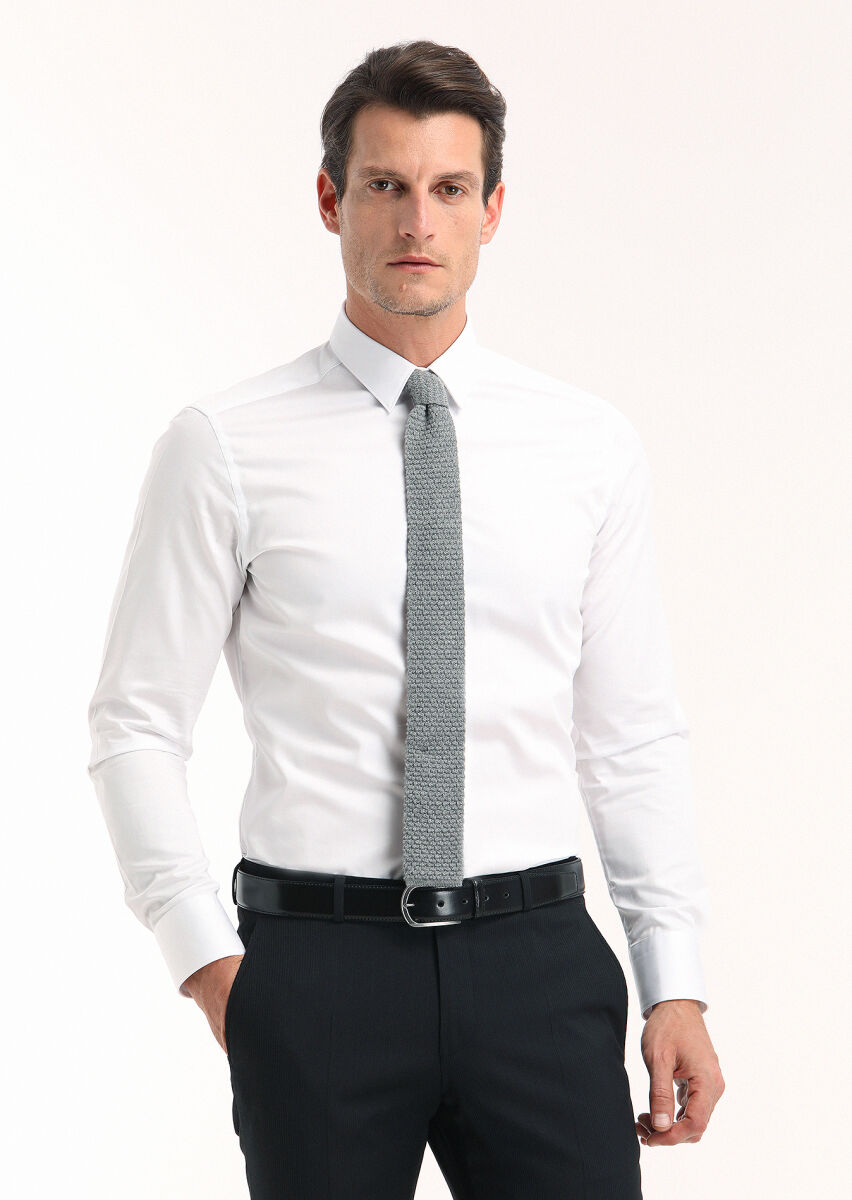 Beyaz Düz Super Slm Fit Dokuma Klasik %100 Pamuk Gömlek - 2