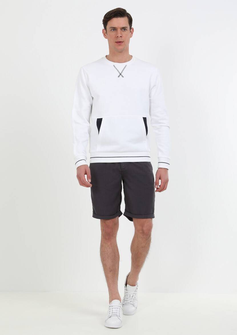 Beyaz Düz Sweatshırt - 1