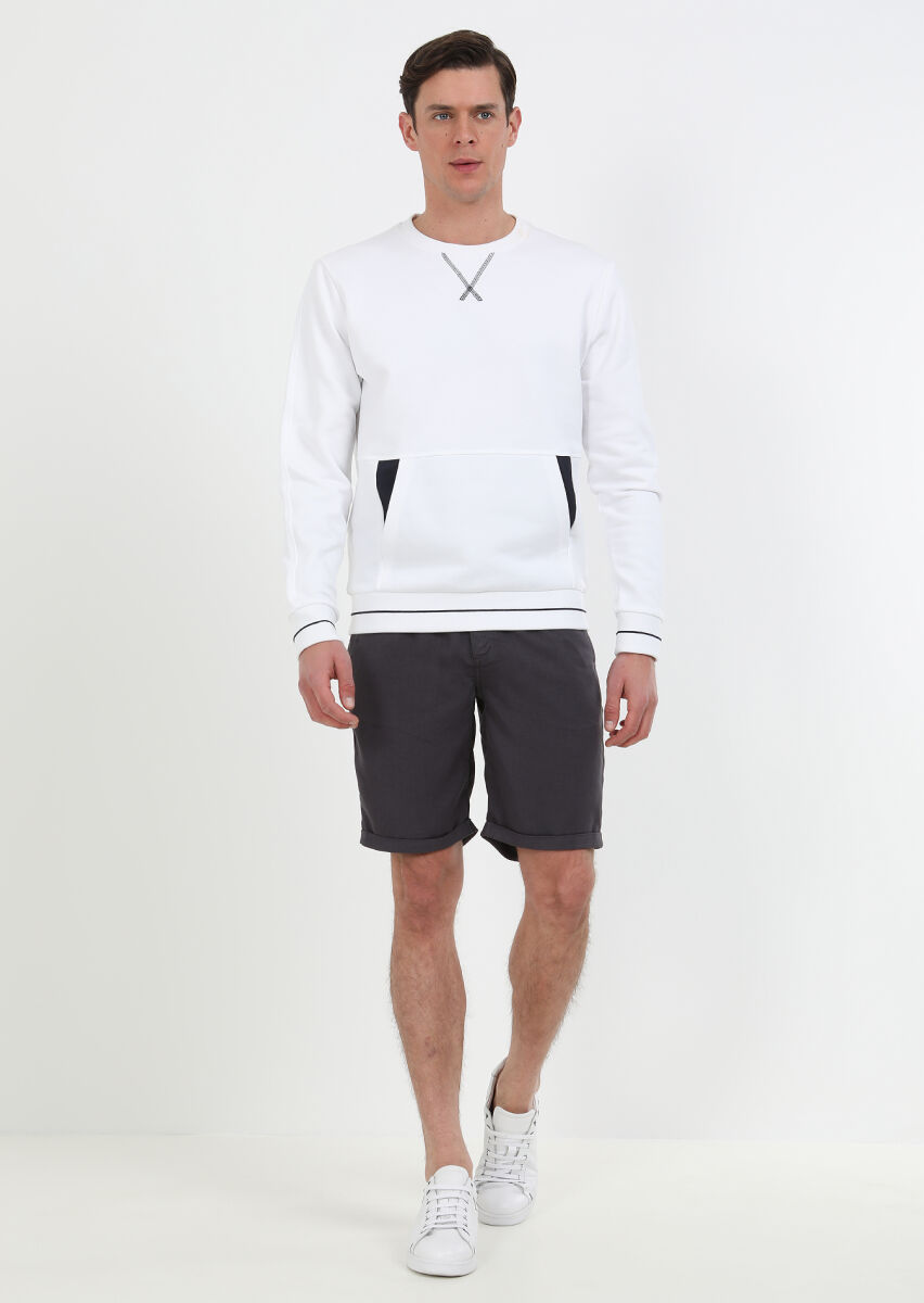 Beyaz Düz Sweatshırt - 1