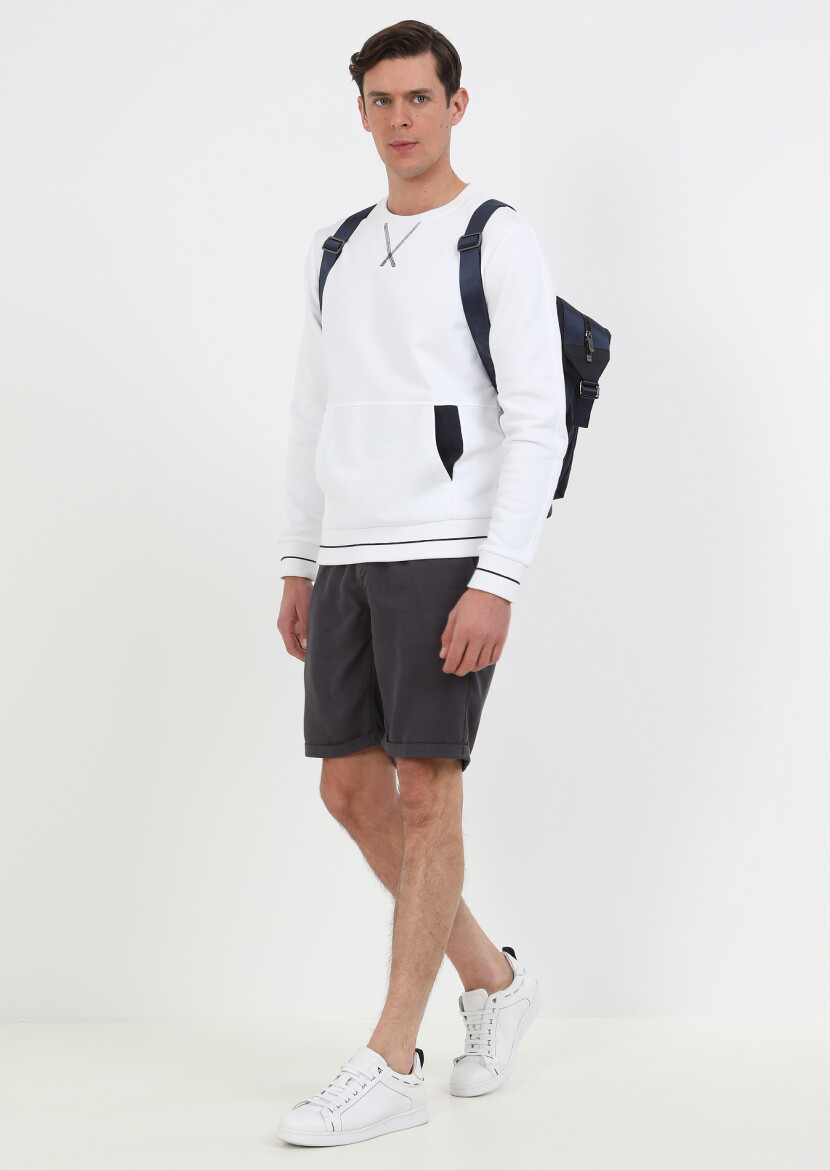Beyaz Düz Sweatshırt - 2