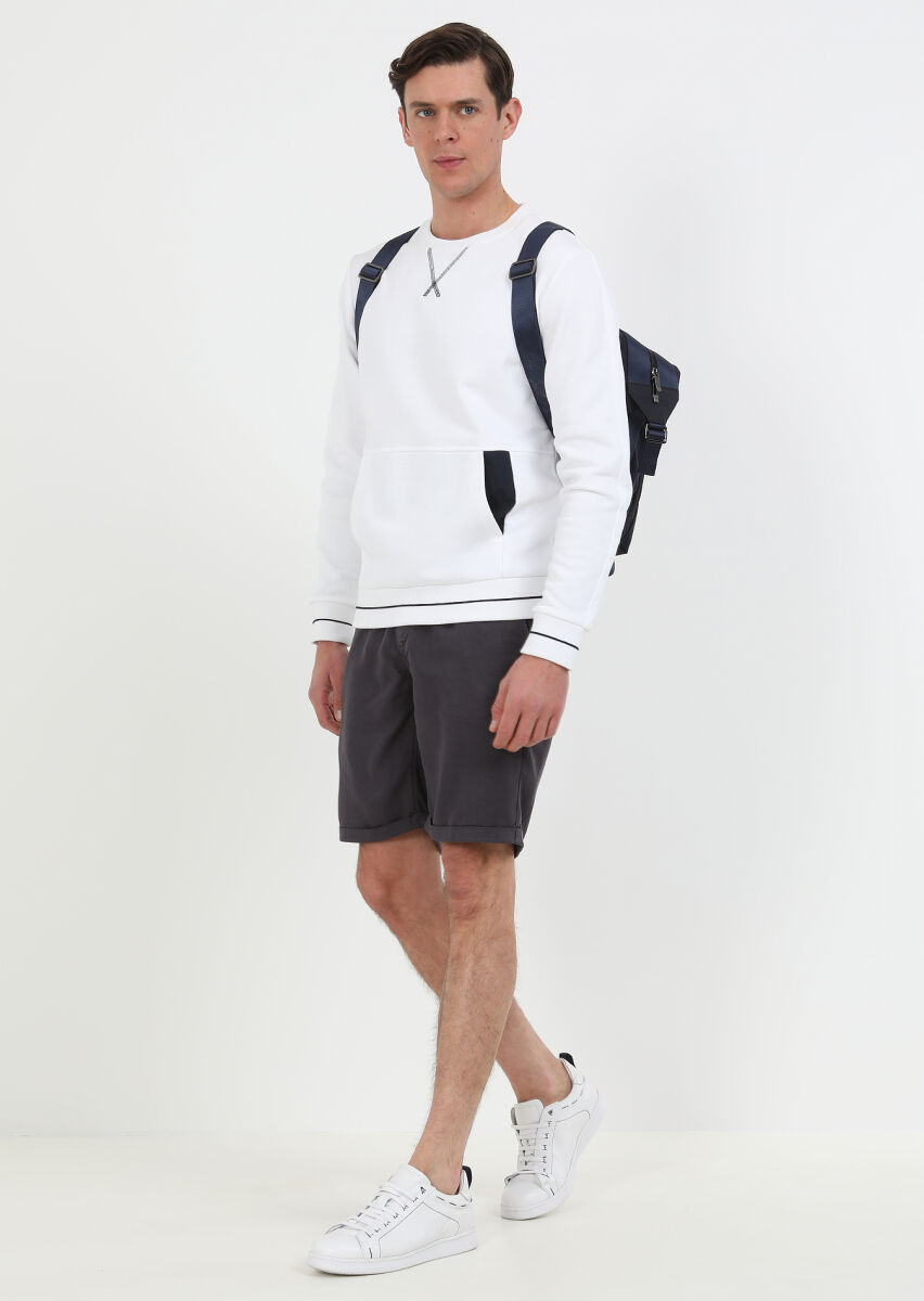 Beyaz Düz Sweatshırt - 2