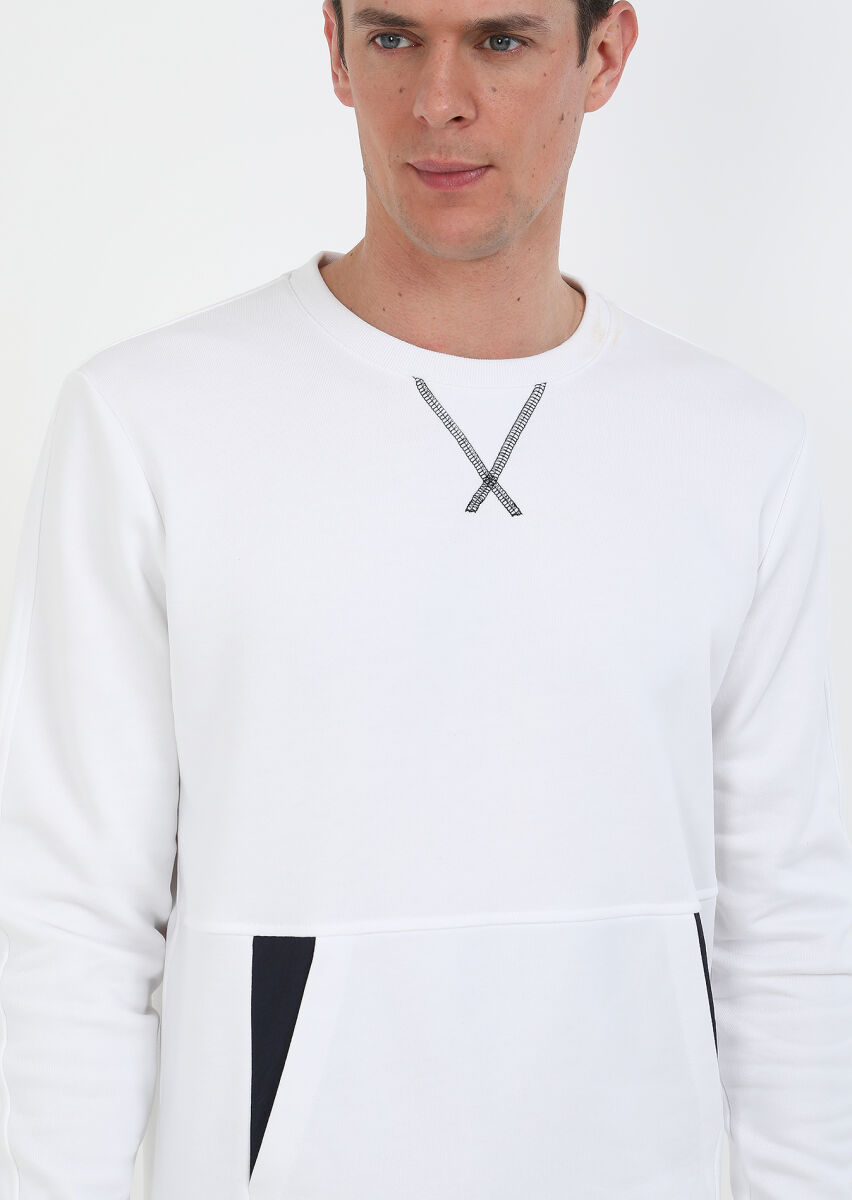 Beyaz Düz Sweatshırt - 3