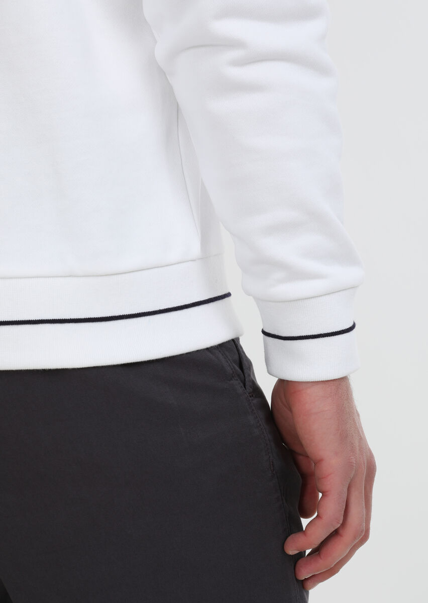 Beyaz Düz Sweatshırt - 6