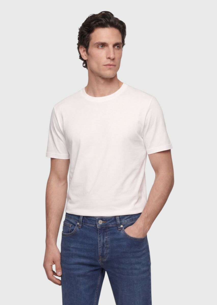 Beyaz Düz T-Shirt - 1