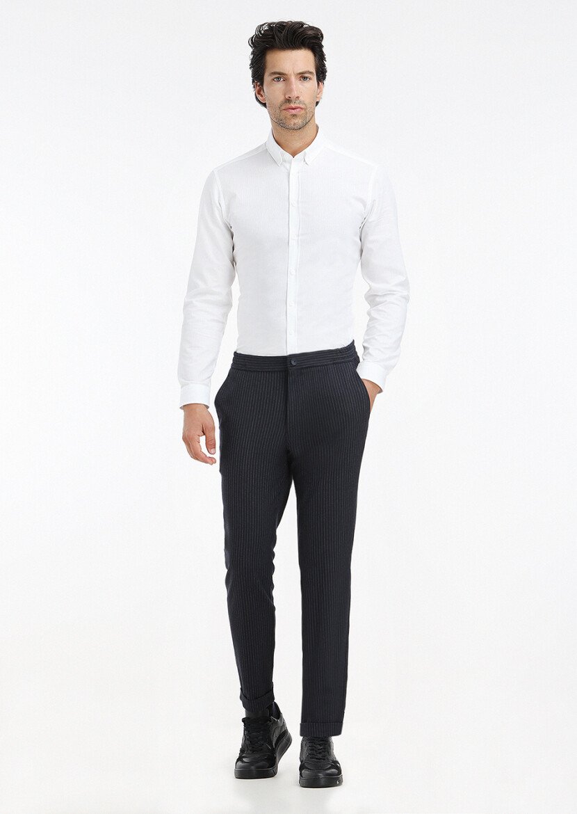 Beyaz Fitilli Regular Fit Dokuma Casual %100 Pamuk Gömlek 