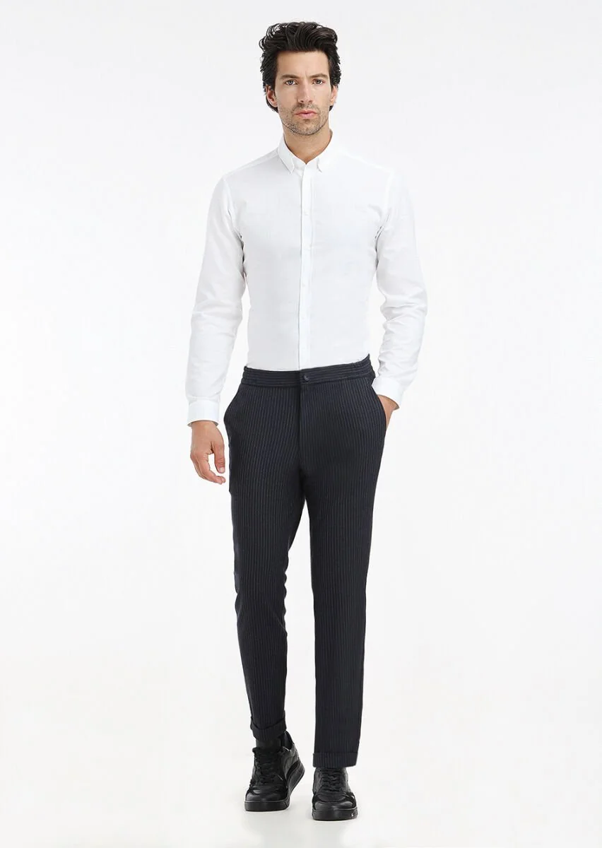 Beyaz Fitilli Regular Fit Dokuma Casual %100 Pamuk Gömlek - 1