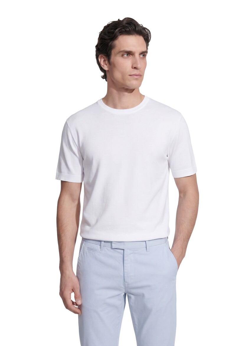 Beyaz Jakarlı %100 Pamuk T-Shirt - 1