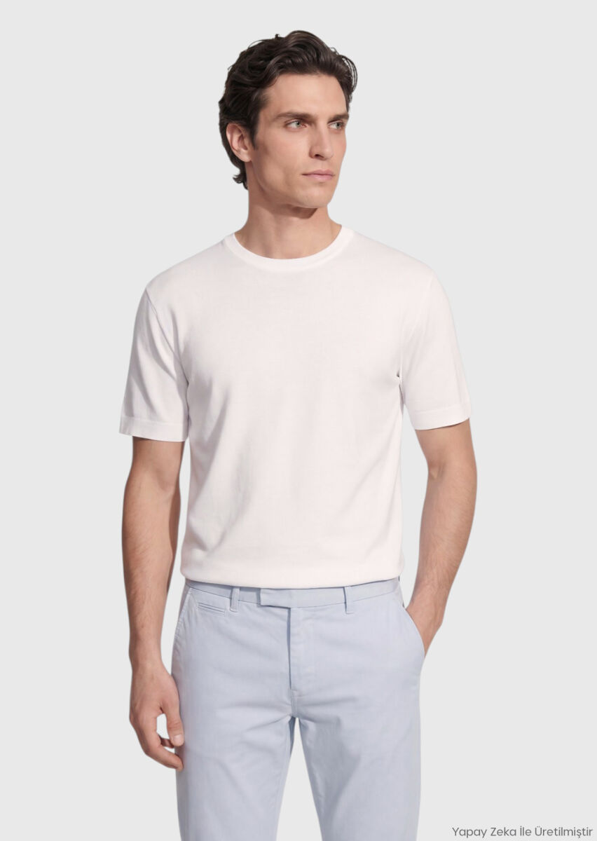 RAMSEY Beyaz Jakarlı %100 Pamuk T-Shirt