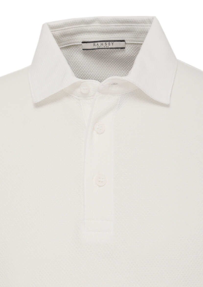 Beyaz Jakarlı Polo Yaka %100 Pamuk T-Shirt - 2