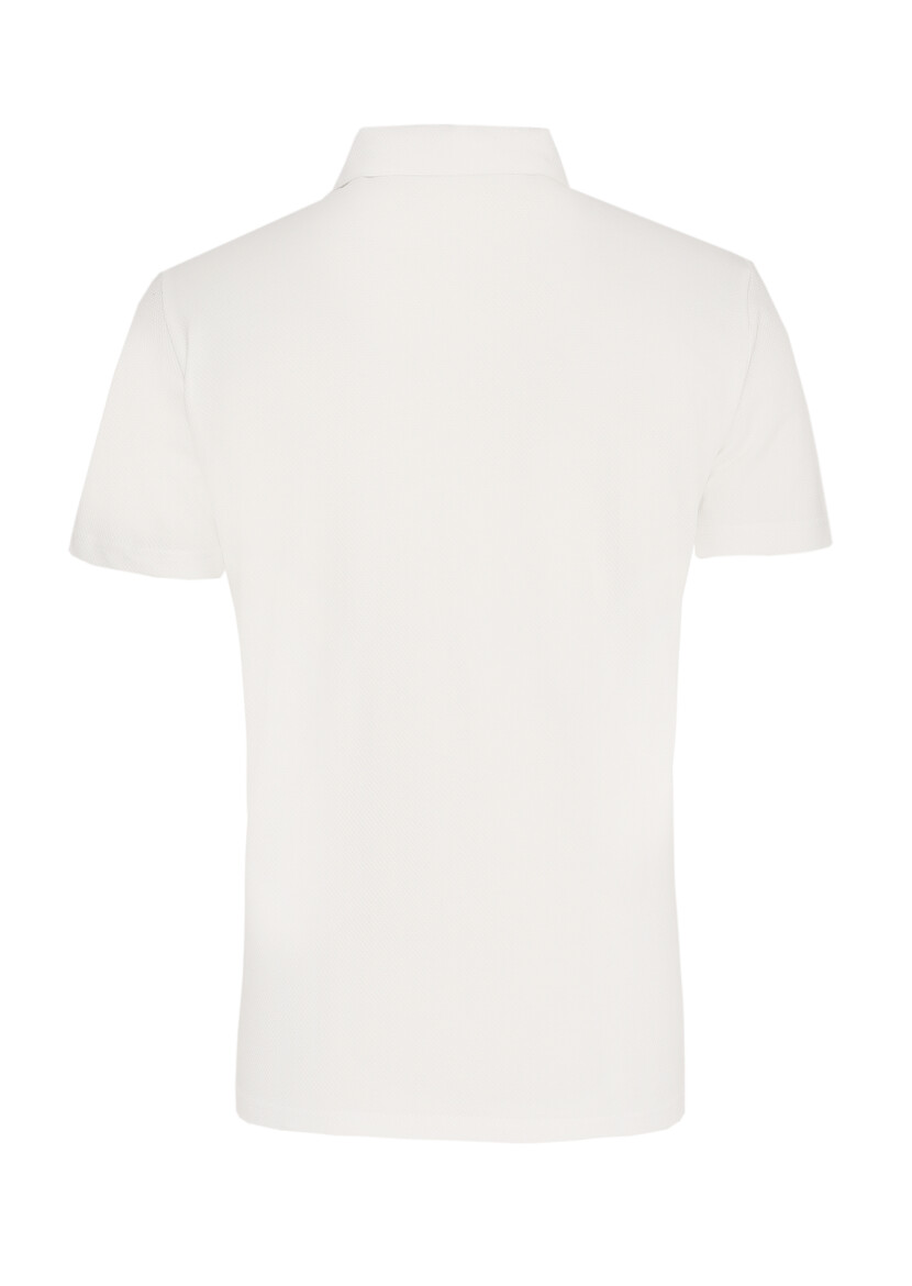 Beyaz Jakarlı Polo Yaka %100 Pamuk T-Shirt - 3