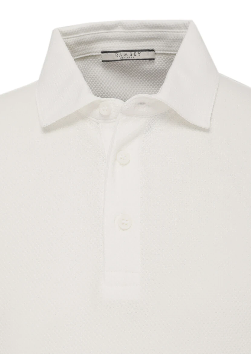 Beyaz Jakarlı Polo Yaka %100 Pamuk T-Shirt - 2