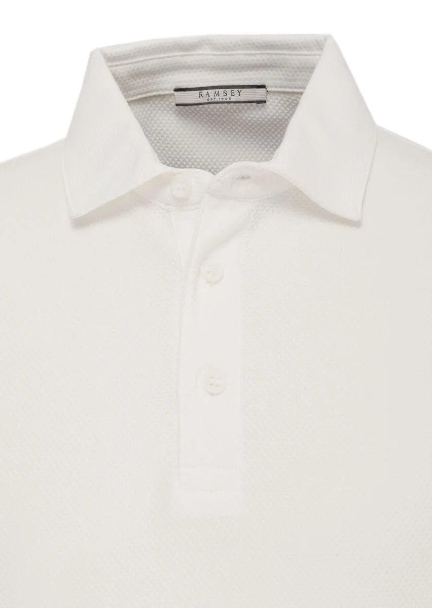 Beyaz Jakarlı Polo Yaka %100 Pamuk T-Shirt - 2