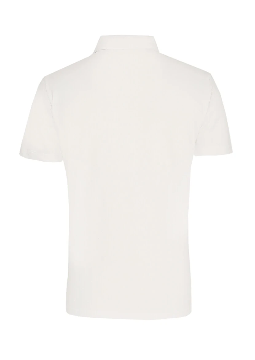 Beyaz Jakarlı Polo Yaka %100 Pamuk T-Shirt - 3