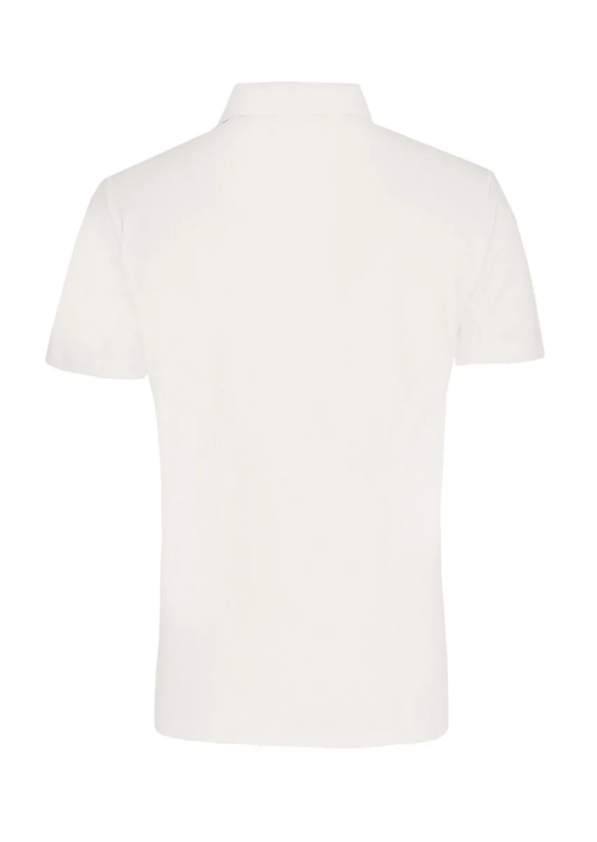 Beyaz Jakarlı Polo Yaka %100 Pamuk T-Shirt - 3