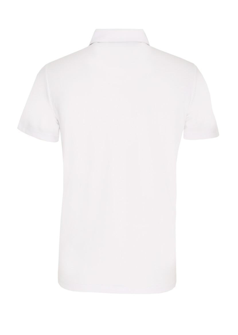 Beyaz Jakarlı Polo Yaka %100 Pamuk T-Shirt - 3